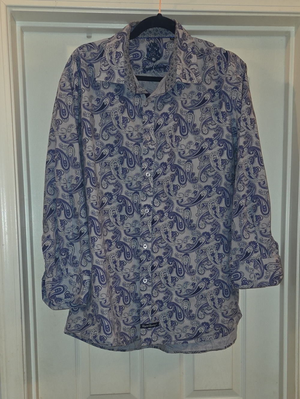 English Laundry John Lennon Blue Paisley L/S Shirt 17 1/2, 32-33 (XL)